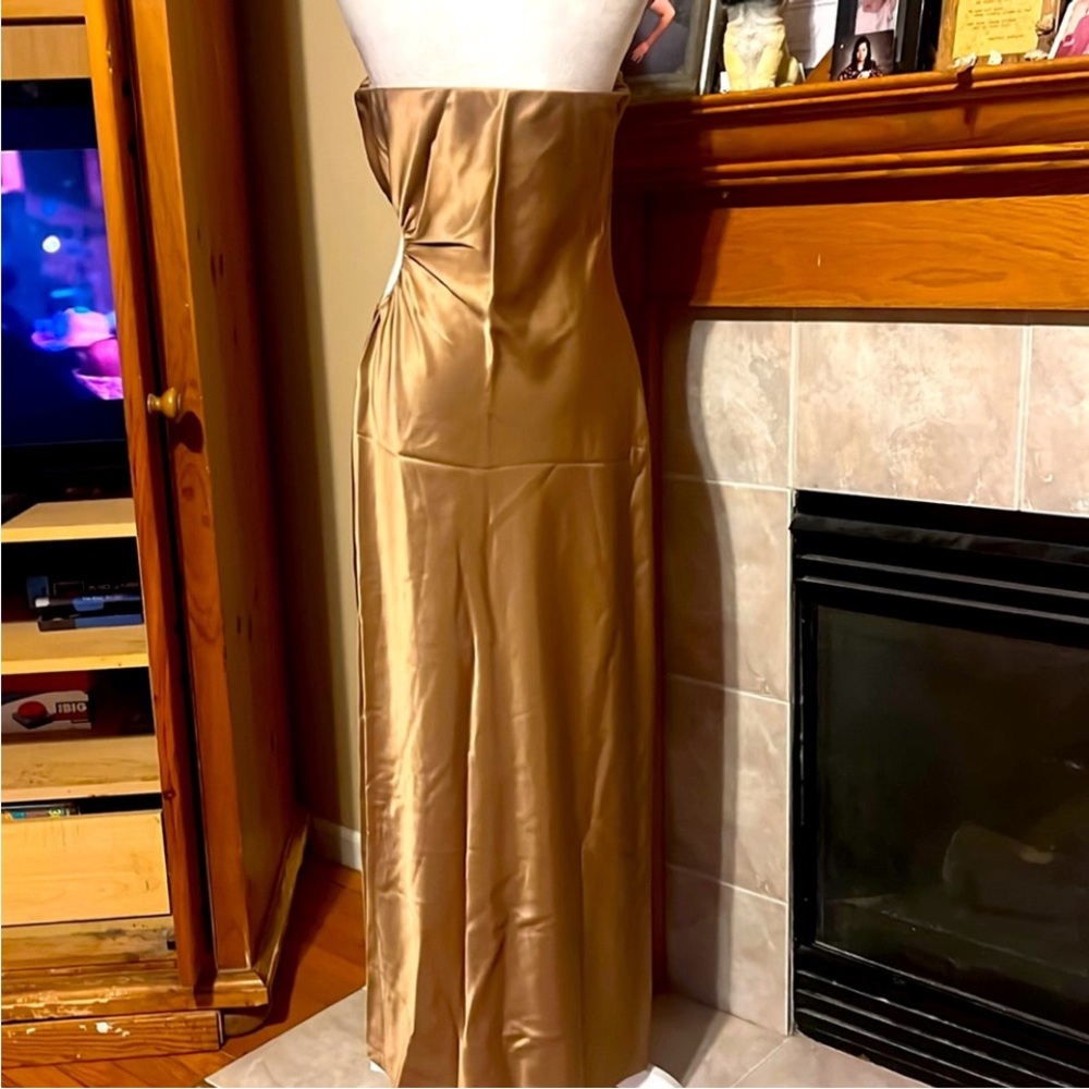 Reformation Square Neck Strapless Satin Gold Maxi Gown/Dress  Sz Medium - Picture 6 of 13